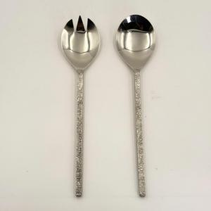 Serveur à salade de table à manger en acier inoxydable poli brillant, manche long, écologique, lavable au lave-vaisselle, fait à la main, faible MOQ - Product Image 1