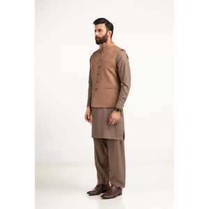 Chaleco Básico para Hombre, Color Marrón Caramelo, Corte Regular, Estilo Casual Elegante, Resistente al Viento, con Botones, de Lona, Poliéster, Tejido, para Verano - Product Image 4