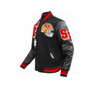 Chaqueta universitaria de cuero personalizada con letras de lana 100% para hombre, chaquetas universitarias de alta calidad diseñadas con logotipo bordado para hombre - Product Image 2