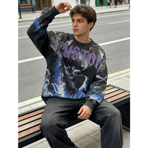 เสื้อสเวตเชิ้ตคอกลมทรงโอเวอร์ไซส์ ผ้าหนา 400 GSM คุณภาพสูง พิมพ์ลายดิจิตอลตามสั่ง OEM สำหรับผู้ชาย สไตล์สตรีทแวร์ - Product Image 2