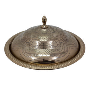 Vente en gros de plateau alimentaire en aluminium et en fer en vrac Tijen avec couvercle et ghundi finition en laiton de forme ronde fabriqué à la main en vrac - Product Image 5