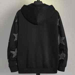 Sweat à capuche intégral zippé d'hiver de haute qualité, personnalisé, en coton mélangé noir, avec strass, respirant et à séchage rapide - Product Image 5