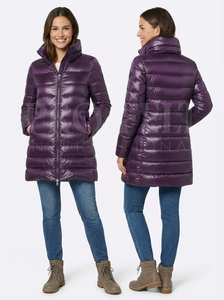 Vêtement personnalisé, manteau matelassé léger en duvet d'oie, col cheminée, longueur cuisse, ourlet haut-bas, veste matelassée d'hiver - Product Image 3