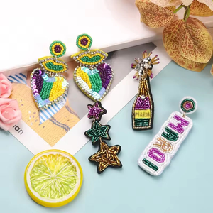 Pendientes de cuentas hechos a mano personalizados, pendientes de lentejuelas para mujer, pendientes de cuentas coloridas con cuentas de arroz - Product Image 3