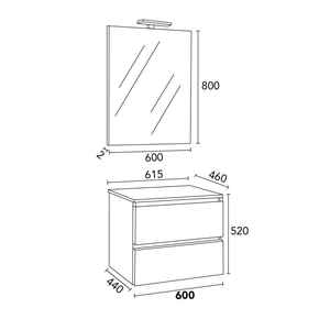 Meuble de salle de bain mural moderne KORICINI en deux parties avec tiroirs en bois blanc, plateau en béton, miroir 60x80 avec ensemble de lampes Belize - Product Image 1