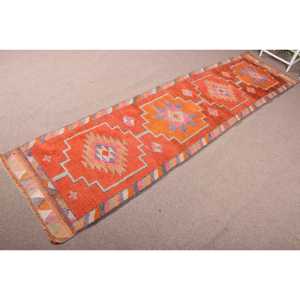 3x11.6 ft <b>Rug</b>, <b>Runner</b> Turkish <b>Rug</b>, Orange Herki Southwestern <b>Rug</b> - Product Image 2