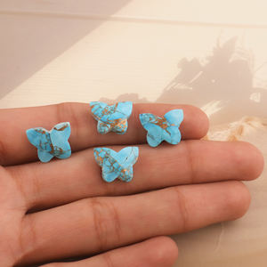 Papillon sculpté bleu cuivre turquoise pierres précieuses en vrac 12x15mm sculpté à la main bleu turquoise briolette en vrac pour la fabrication de bijoux - Product Image 4