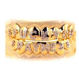 Grillz personnalisé couleur blanche et poussière de diamant, coupes de diamant, diamant glacé or Grillz personnalisé lettre Hip Hop bijoux - Product Image 1