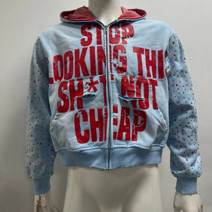 Sudaderas con Capucha para Hombre, Estilo Hip Hop, Bordado Lavado, Diseño Personalizado OEM, Estilo Urbano, Desgastado, Decolorado por el Sol, 400 g/m², con Pedrería - Product Image 1