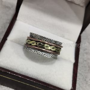 Twisted Spinner Band Bohemian Ring 925 Sterling Silver Women's Thumb Ring Fidget Handmade Jewelry Vintage Yoga Mens Spinner Ring - Product Image 2