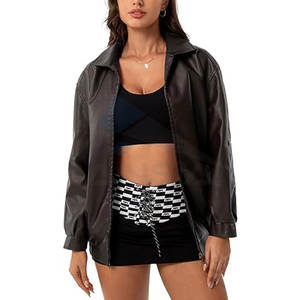 เสื้อแจ็คเก็ตหนังเทียมทรงโอเวอร์ไซส์สำหรับผู้หญิง แบบซิป แฟชั่นฤดูใบไม้ร่วง สไตล์แจ็คเก็ตนักขี่มอเตอร์ไซค์ เสื้อโค้ทฤดูหนาวทันสมัย และเสื้อคลุมลำลอง - Product Image 2