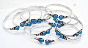 Blue <b>Onyx</b> Gemstone Bezel Set Oval Cut Chunky Silver Plated Vintage Bangle <b>Bracelet</b> Unisex Anniversary Gift - Product Image 3