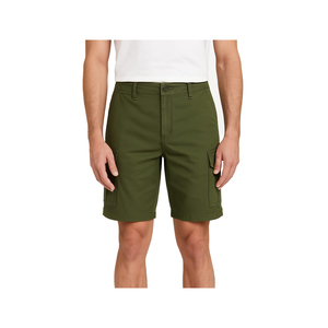 Men's Olive Green Cargo Shorts Mid Waist Button Fly Casual Bermuda Style Cotton Shorts with Side Pockets - Product Image 1