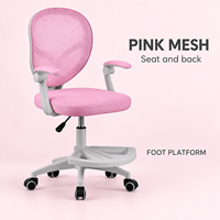 Chaise d'étude moderne pour enfants, réglable en hauteur, avec siège et dossier en maille rose, plateforme pivotante pour les pieds et accoudoirs, idéale pour la lecture et les devoirs