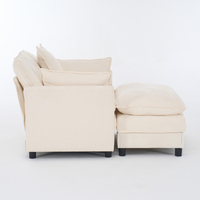 Fauteuil d'appoint en chenille beige avec ottoman, fauteuil rembourré moderne pour salon et chambre à coucher