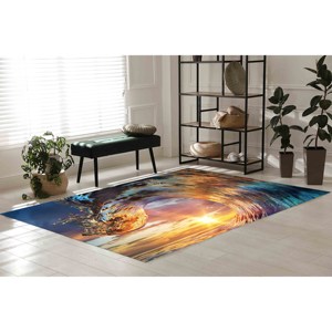 Alfombra Sunset Wave Crest: Decoración de paisaje costero, alfombra impresa, alfombra suave no tejida - Product Image 4