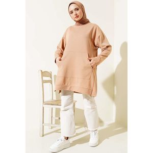 Tunique double fil à poche kangourou Latte - Product Image 1