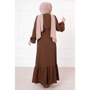 <b>Brown</b> Satin Abaya Dress with Ruffle Detail Luxury Traditional Style XS Size Custom Logo for Muslims - Product Image 4