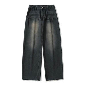 Pantalones vaqueros de pierna ancha de gran tamaño con detalles modernos y estilo clásico para looks diarios audaces pantalones vaqueros de pierna ancha con cintura elástica - Product Image 1