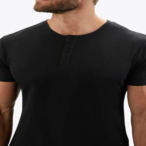 Chemise Henley noire la plus vendue mélange de polyester et de coton spandex doux au beurre, coupe signature, ourlet incurvé - Product Image 6