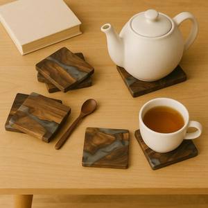 Wood <b>Coasters</b> with Holder Set of Four Elegant Handcrafted <b>Drink</b> <b>Coasters</b> for Home Decor and Table Protection walnut <b>coasters</b> - Product Image 6