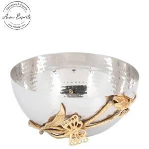 Cuenco de aluminio dorado hecho a mano con rama Floral, accesorio de lujo moderno, usado para centro de mesa, decoración del hogar - Product Image 2