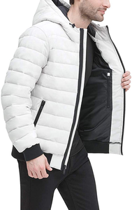 Vente en gros OEM de vestes bouffantes en toile chaude avec logo personnalisé et col à capuche fermeture éclair d'hiver de couleur noire unie pour hommes, femmes et enfants - Product Image 2