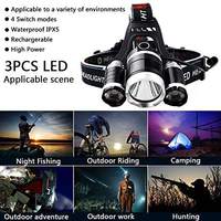 Brightenlux Haute Puissance 4 Modes Camping En Plein Air Étanche 3 Têtes Lampe Zoom LED Phare Rechargeable pour La Chasse Pêche Équitation