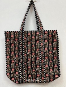 Bolso de mano acolchado de algodón con estampado de bloques para mujer, bolso de hombro de uso diario lavable hecho a mano Vintage bohemio para promoción de comestibles - Product Image 5