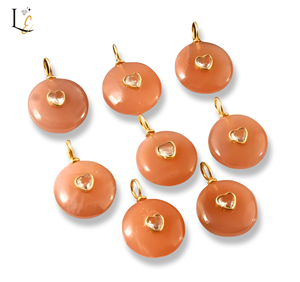 Colgante con Incrustaciones de Piedra Lunar Melocotón Natural, Colgante con Incrustaciones de Piedras Preciosas en Oro Vermeil, Colgantes Finos de Plata de Ley 925, Dijes al por Mayor - Product Image 1