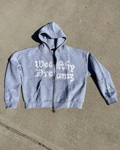 ชุดวอร์มผ้าฝ้ายฟอกสีกรดสำหรับผู้ชายชุดวอร์มผ้าคอตตอนแบบกำหนดเองชุดวอร์มปักลายแบบมีฮู้ดแบบรูดซิป - Product Image 4