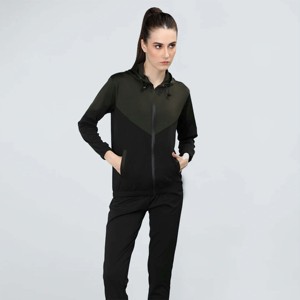 Women Comfortable Zipper Tracksuit <b>Set</b> | High-Waisted Two-Piece Sportswear with Zipper Jacket and Stretchable Pants - Product Image 3