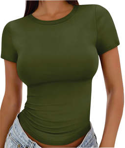 T-shirts pour hommes et femmes Extensible Côtelé Col Haut Manches Courtes Gym Workout Slim Fitted Casual Top T-Shirt - Product Image 1