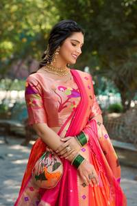 ผ้าแจ็คการ์ดผ้าไหม Paithani Lehenga - Product Image 6