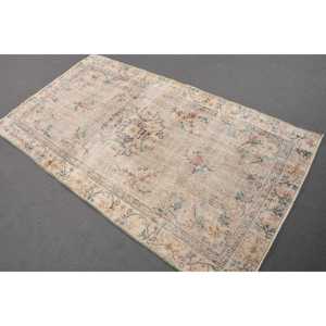 Turkish 3.7x6.6 ft Vintage Moroccan <b>Wool</b> Rug <b>Brown</b> Patchwork Design with Latex Backing - Product Image 1