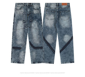 Pantalones Vaqueros Glory Totalmente Personalizados, Color Azul Deslavado, Bolsillos Grandes, Estilo Splicing, para Hombre, Pantalones Vaqueros Holgados de Talla Grande - Product Image 2