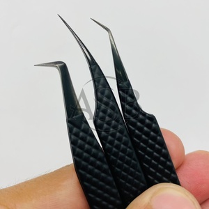 Vente chaude Noir Mat Japonais En Acier Inoxydable Extension De Cils Pince À Épiler Logo Personnalisé Diamant Grip Pince À Cils Pointe Pointue - Product Image 3