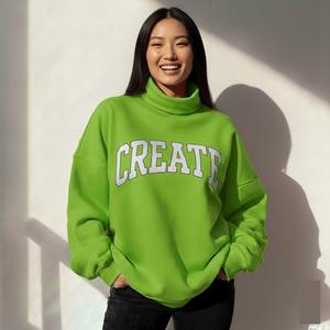Oversized Women <b>Sequined</b> Mockneck Fleece Pullover Front <b>Long</b> Casual Autumn/Winter Relaxed Loose Fit Street Fashion <b>Top</b> Cozy - Product Image 5