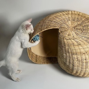 Panier-cabanon pour chat en rotin naturel, tissé à la main, maison pour animaux de compagnie, lit confortable pour chats d'intérieur, mobilier pour animaux de compagnie bohème - Product Image 6