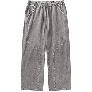 High Quality Oversized Pullover Acid Wash Sweatpants for <b>Men</b> 100% Cotton Casual Street Style Straight Pattern - Product Image 1