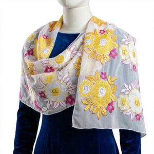 Foulard Hijab en Chiffon Brodé Floral avec Strass pour Femme, Châle Long Traditionnel Africain Respirant pour Usage Quotidien - Product Image 1