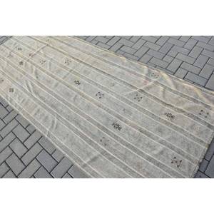 พรมขนสัตว์ตุรกีวินเทจแบบทันสมัยลายทางสีเบจขนาด3,9x9,5ฟุตสำหรับตกแต่งห้องนั่งเล่นพร้อมแผ่นรองทำจากยาง - Product Image 4