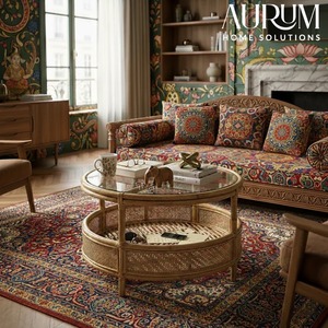 Modern <b>Coffee</b> <b>Table</b> with Circular Design and Natural Rattan (Durable Living Room Furniture Without Glass) - Product Image 1