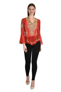 Ladies Vintage Georgette Sequin Blouse High Grade <b>Tops</b> Casual Party Night Club Celebration Hand Embroidered Eco-Friendly - Product Image 2
