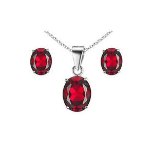 AAA+ Quality 925 Sterling Silver <b>Ruby</b> Oval Cut Pendant <b>Necklace</b> and Earring Set For Women Cus-Jew120 - Product Image 1
