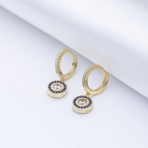 Saphir CZ pierre forme ronde en gros boucles d'oreilles pendantes en argent bijoux fins bijoux artisanaux turcs - Product Image 6