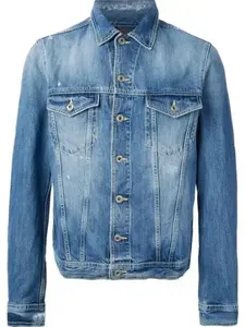 Veste en jean bleu délavé pour homme, brodée et enduite, avec col montant, logo frontal, style moto personnalisé, vêtement extérieur classique en jean - Product Image 6