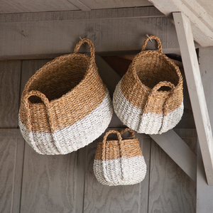 Set of 3 Seagrass Storage <b>Baskets</b> with Handles Decorative <b>Woven</b> <b>Basket</b> Planter <b>Laundry</b> Organizer for Home - Product Image 5