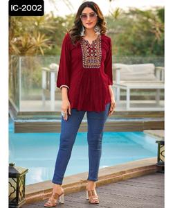Vêtements ethniques indiens fantaisie rayonne lourde avec broderie pour tenue décontractée et régulière Simple Long haut fantaisie avec grande taille - Product Image 1