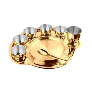 Nifty High Grade Stainless Steel Thali Set with PVD Gold Coating Metal Material - Product Image 5